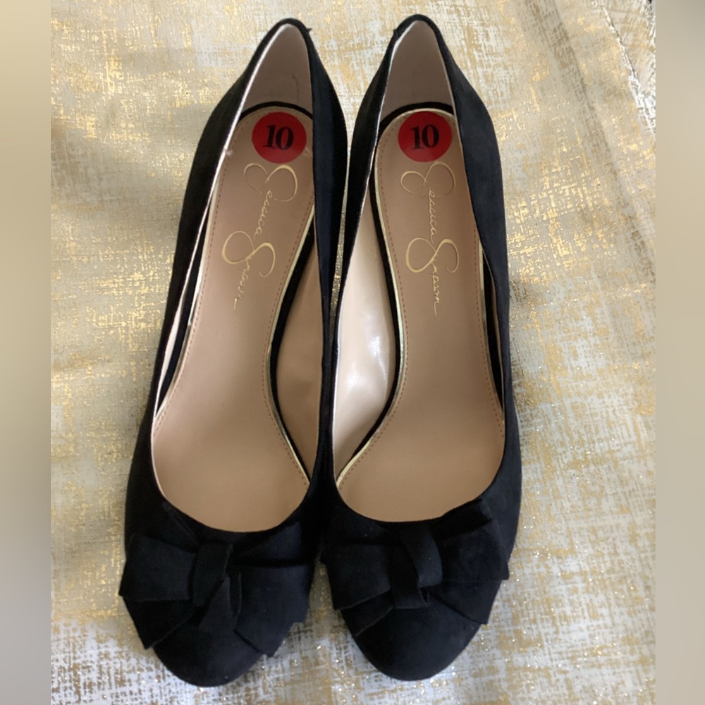Jessica Simpson black wedge heels.